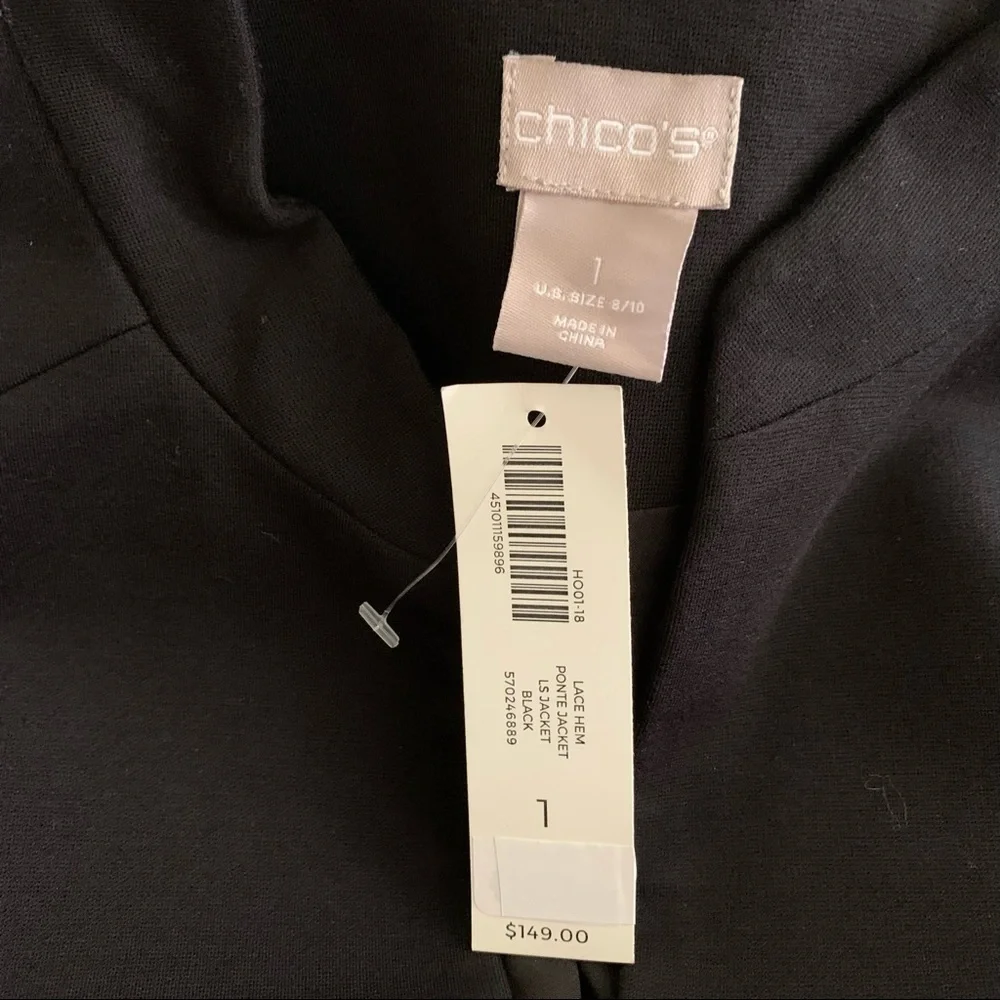 Chico’s NWT Lace Hem Ponte Black Jacket
